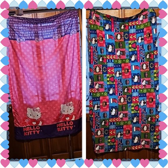 Hello Kitty Window curtain drape panel and bonus fleece blanket - Picture 1 of 14